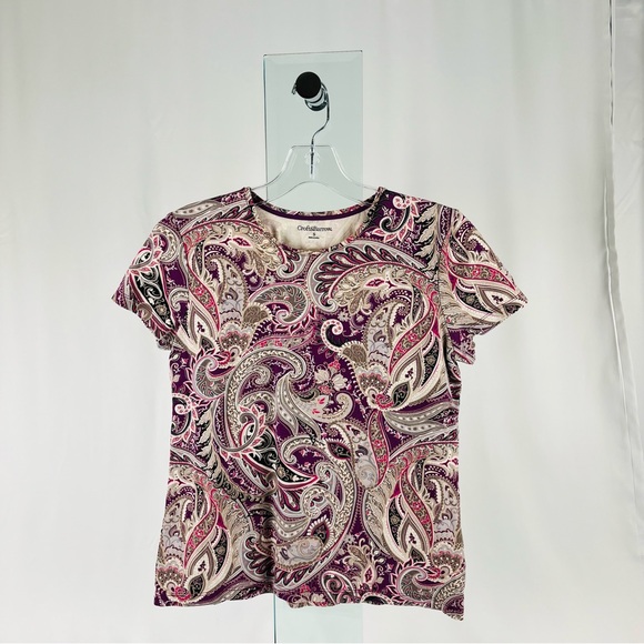 Croft & Barrow Classic Tee Paisley Print Purple, Pink, Black, and Taupe Size S - Picture 10 of 11